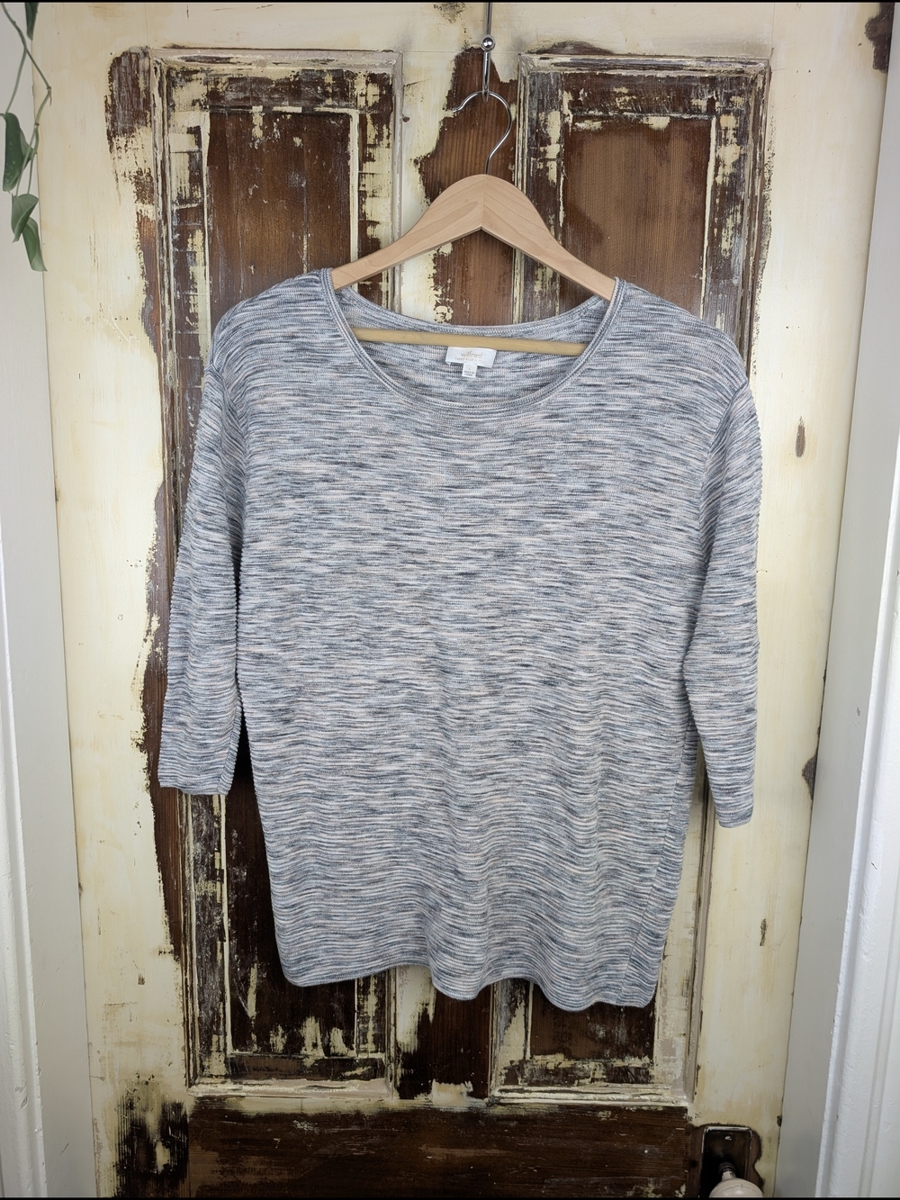 Wilfred Aritzia Linen Blend Knit Sweater Top Grey Space Dye 3/4 Sleeve Size S - Picture 2 of 8
